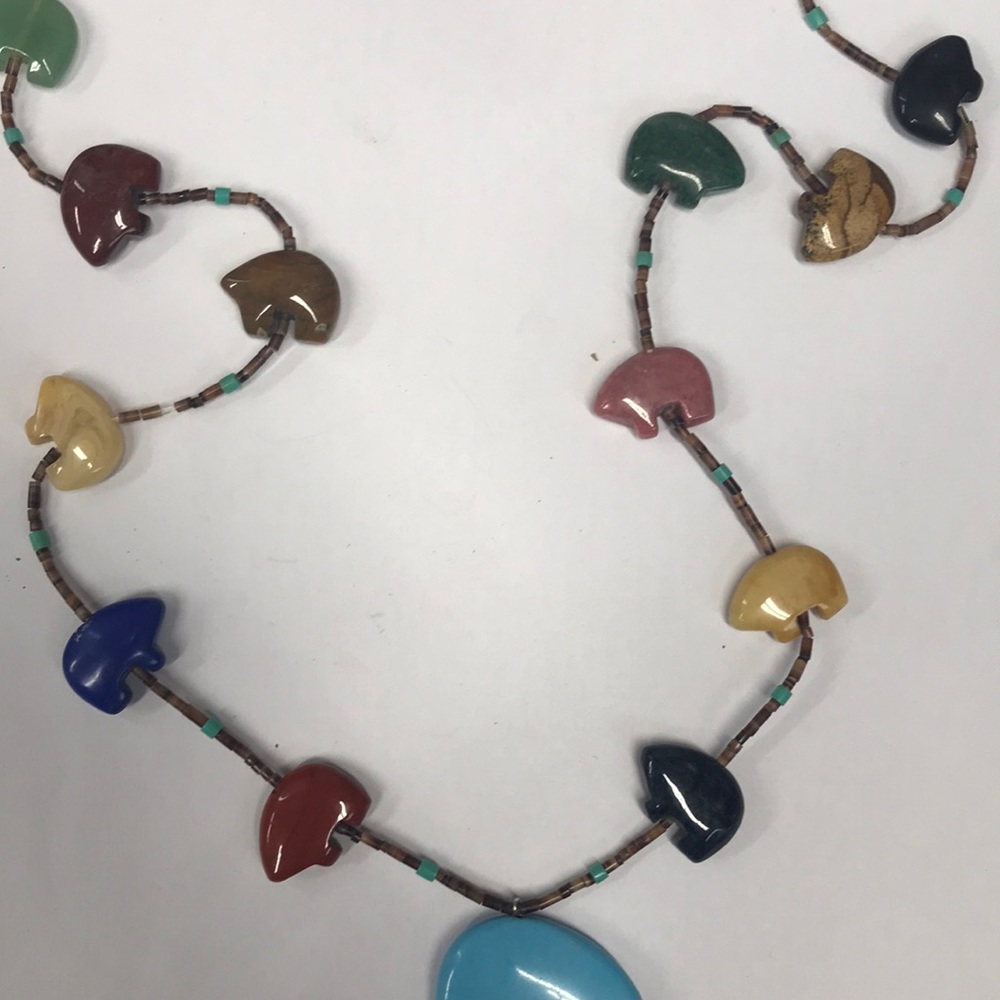 Native Multi Gemstone Bear Necklace W/Turquoise - image 2